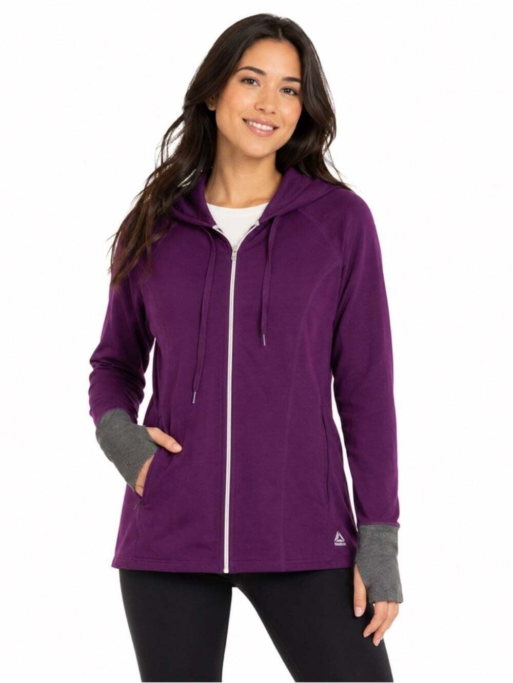 Reebok Womens Full Zip Activewear Jacket Size Medium Purple Hooded Activewear